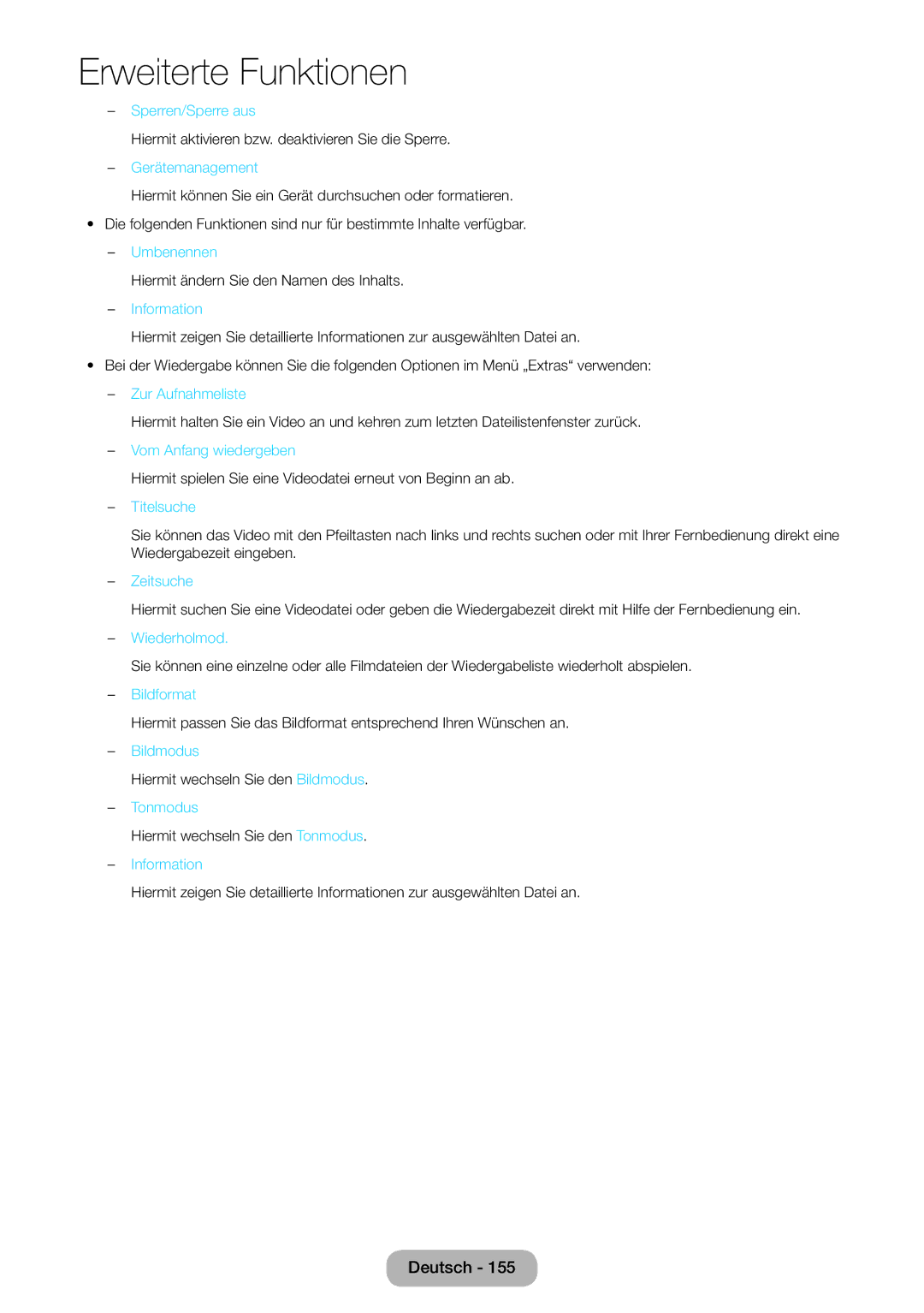 Samsung LT23B550EW/EN, LT27B550EWV/EN, LT27B551EWV/EN Sperren/Sperre aus, Gerätemanagement, Umbenennen, Zur Aufnahmeliste 