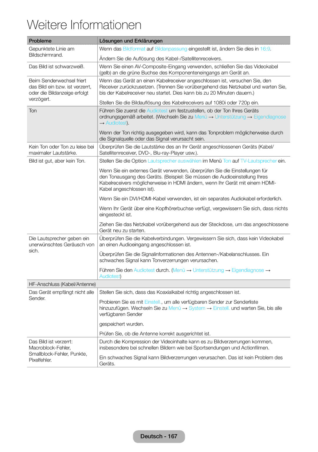 Samsung LT23B550EW/EN, LT27B550EWV/EN, LT27B551EWV/EN, LT27B550EW/EN manual → Audiotest, Kabel angeschlossen ist 