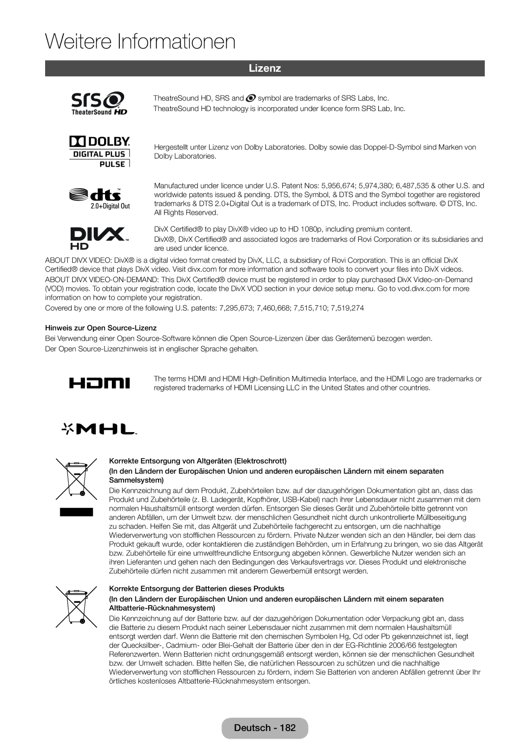 Samsung LT27B550EW/EN, LT27B550EWV/EN, LT27B551EWV/EN, LT23B550EW/EN manual Lizenz 