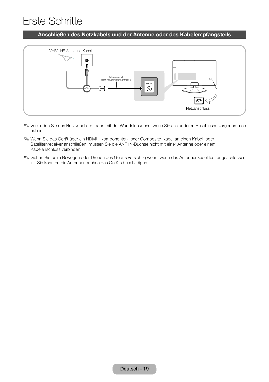 Samsung LT23B550EW/EN, LT27B550EWV/EN, LT27B551EWV/EN, LT27B550EW/EN manual VHF/UHF-Antenne Kabel 