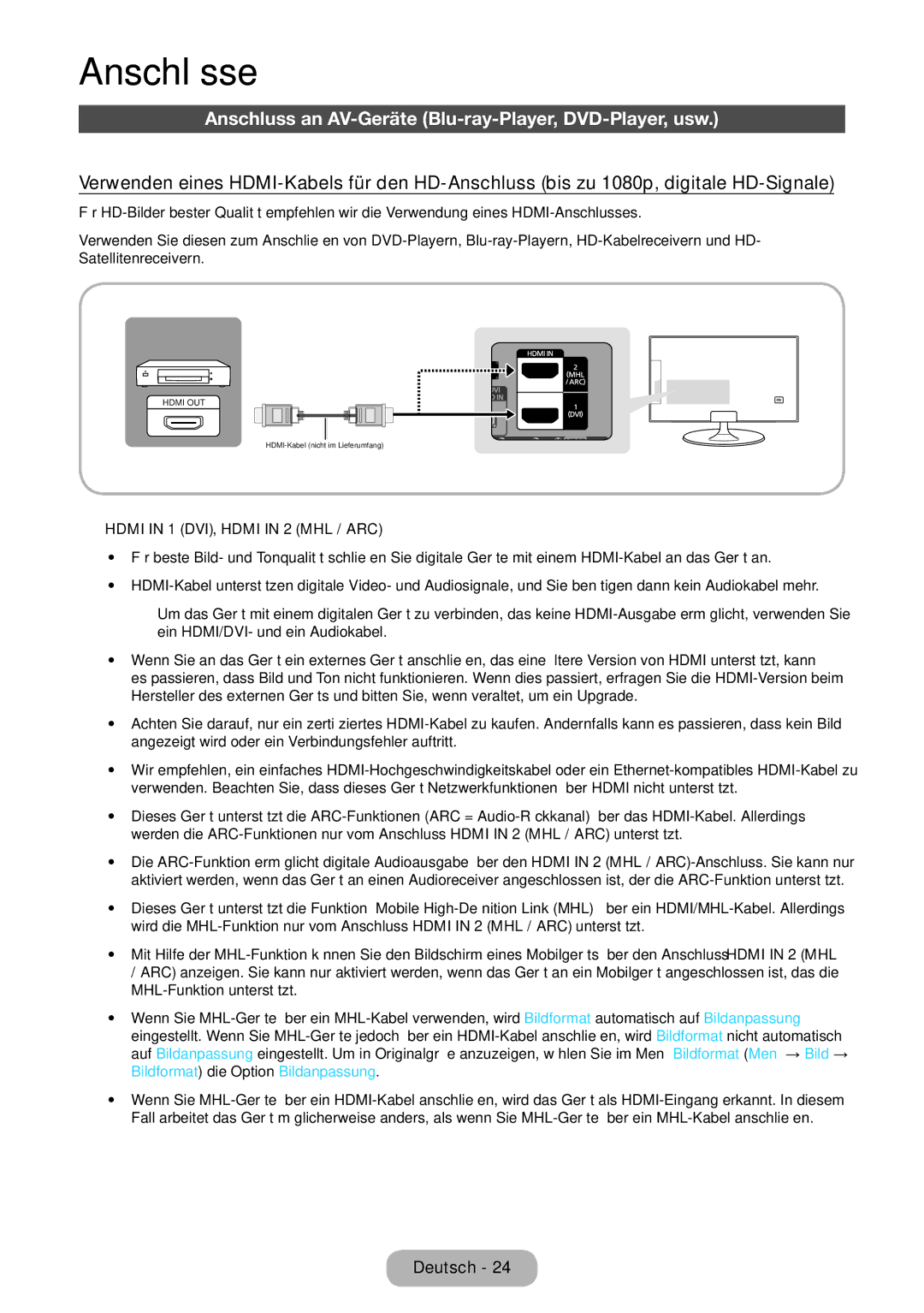 Samsung LT27B550EWV/EN, LT27B551EWV/EN, LT27B550EW/EN Anschlüsse, Anschluss an AV-Geräte Blu-ray-Player, DVD-Player, usw 