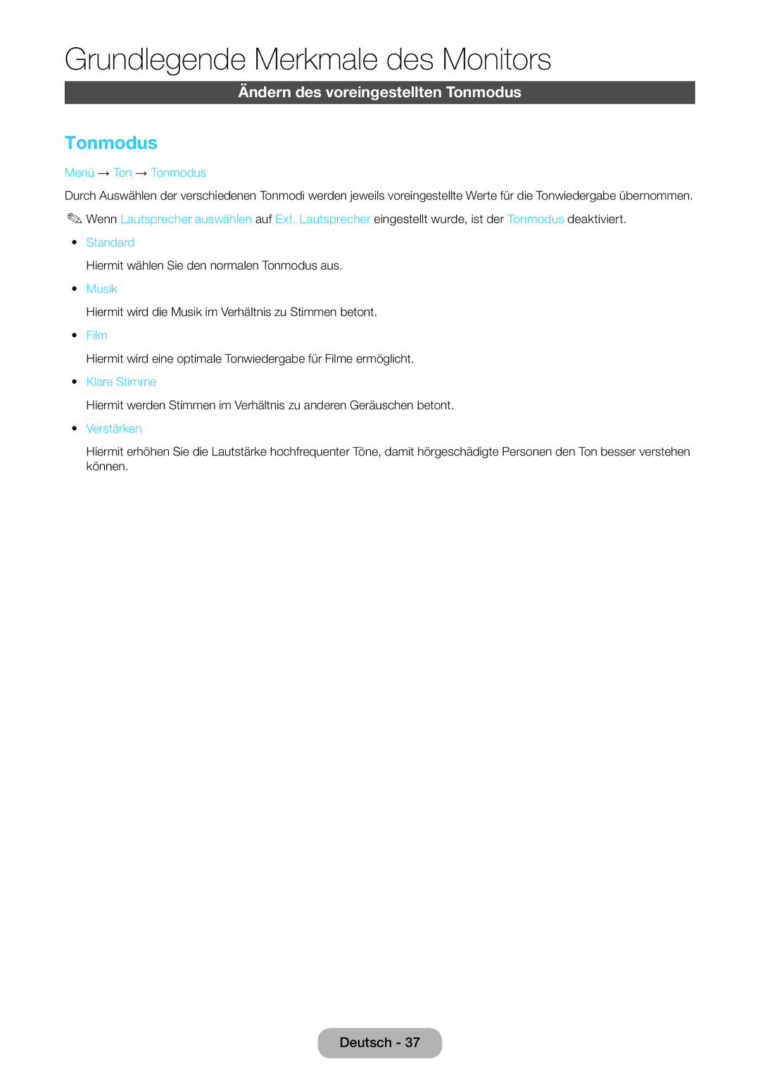 Samsung LT27B551EWV/EN, LT27B550EWV/EN, LT27B550EW/EN, LT23B550EW/EN manual Ändern des voreingestellten Tonmodus 