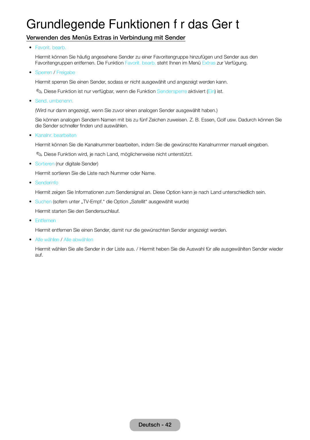 Samsung LT27B550EW/EN, LT27B550EWV/EN, LT27B551EWV/EN, LT23B550EW/EN Verwenden des Menüs Extras in Verbindung mit Sender 