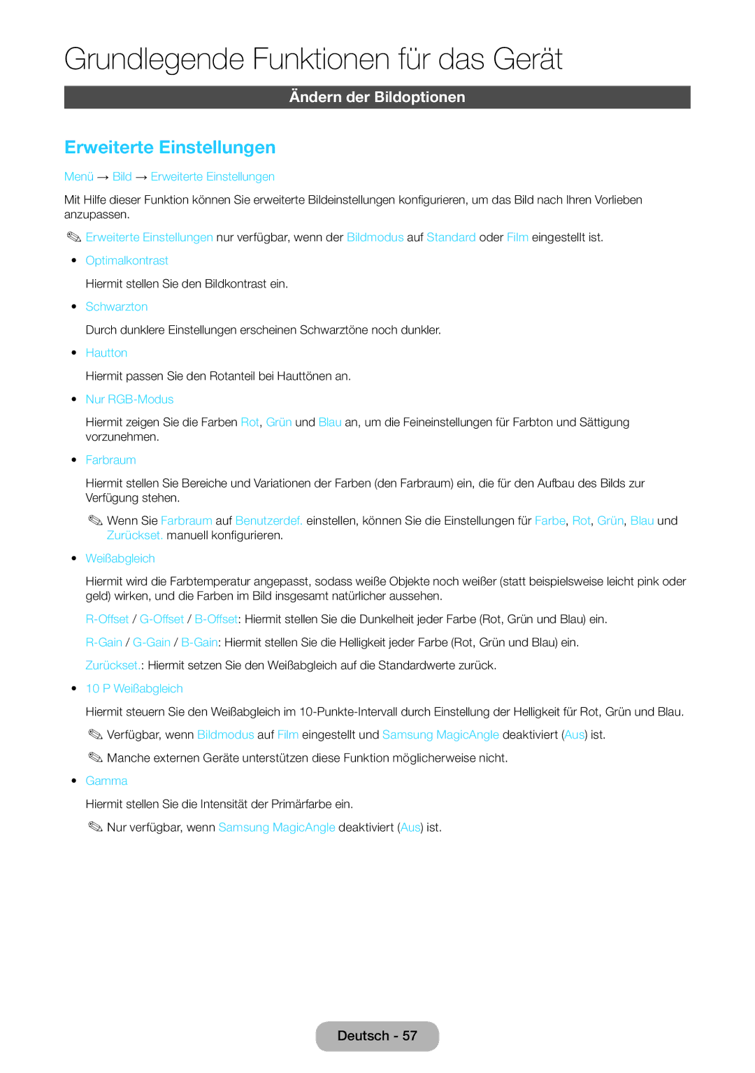 Samsung LT27B551EWV/EN, LT27B550EWV/EN, LT27B550EW/EN, LT23B550EW/EN manual Schwarzton, Hautton, Nur RGB-Modus, Farbraum 