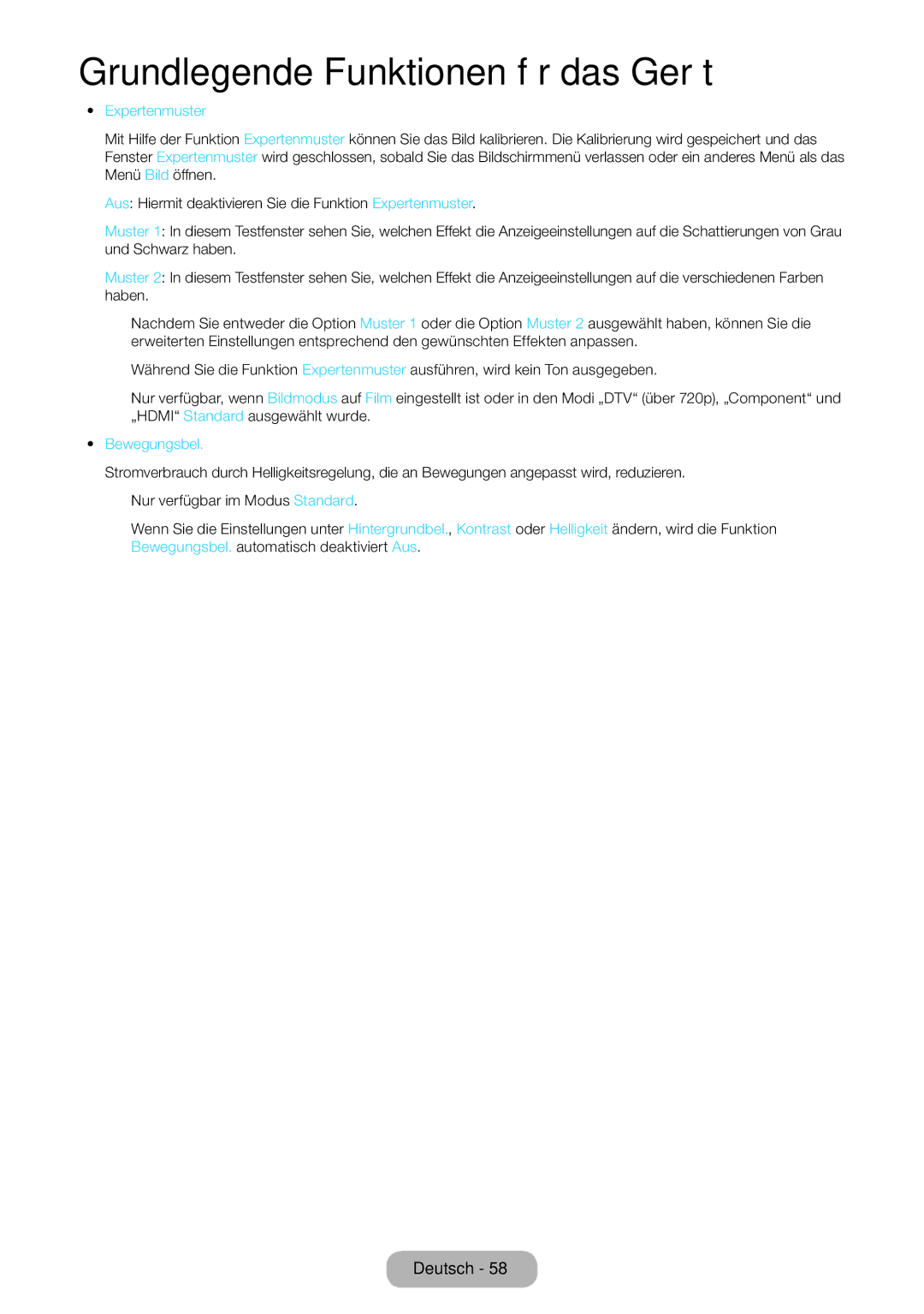 Samsung LT27B550EW/EN, LT27B550EWV/EN, LT27B551EWV/EN, LT23B550EW/EN manual Expertenmuster, Bewegungsbel 