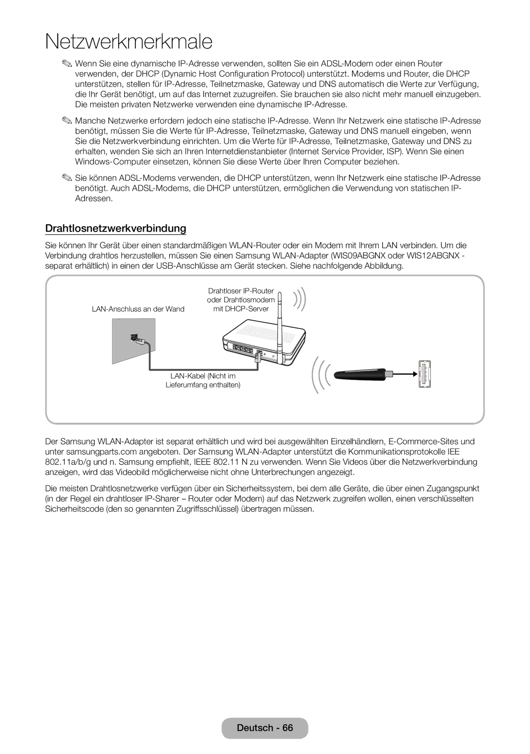 Samsung LT27B550EW/EN, LT27B550EWV/EN, LT27B551EWV/EN, LT23B550EW/EN manual Drahtlosnetzwerkverbindung 