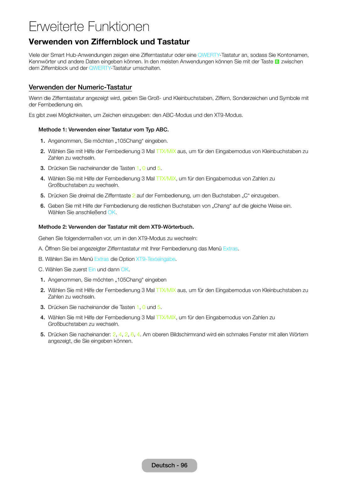 Samsung LT27B550EWV/EN, LT27B551EWV/EN manual Verwenden von Ziffernblock und Tastatur, Verwenden der Numeric-Tastatur 