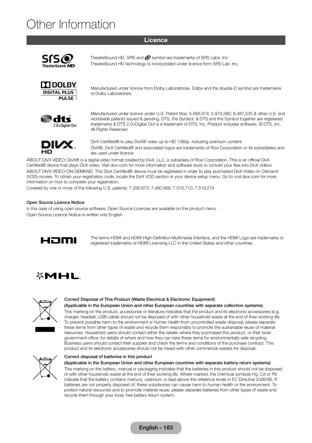 Samsung LT23B551EW/EN, LT27B551EW/EN manual Licence 