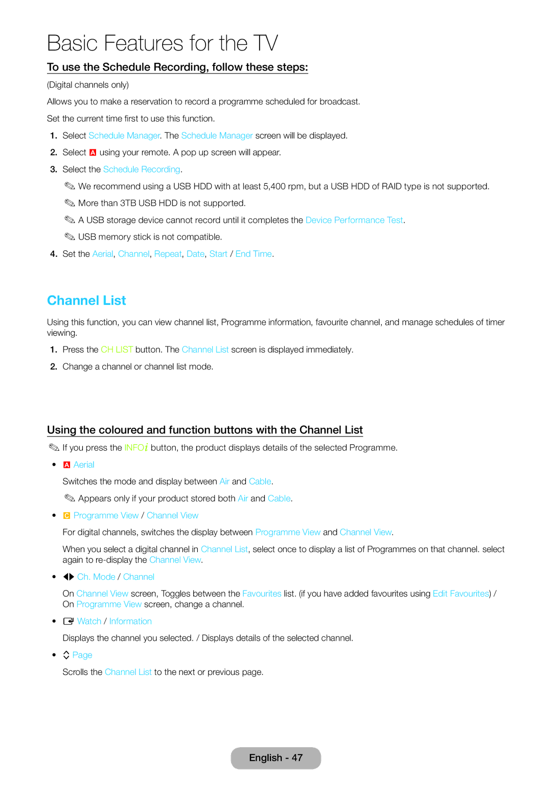 Samsung LT23B551EW/EN, LT27B551EW/EN manual Channel List, To use the Schedule Recording, follow these steps 