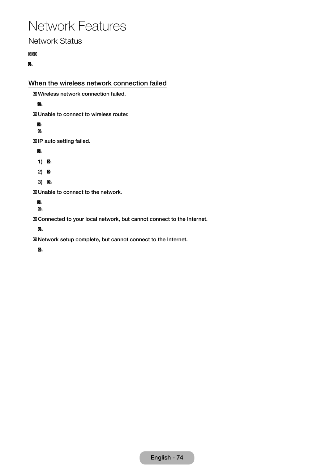 Samsung LT27B551EW/EN, LT23B551EW/EN manual Network Status, When the wireless network connection failed 