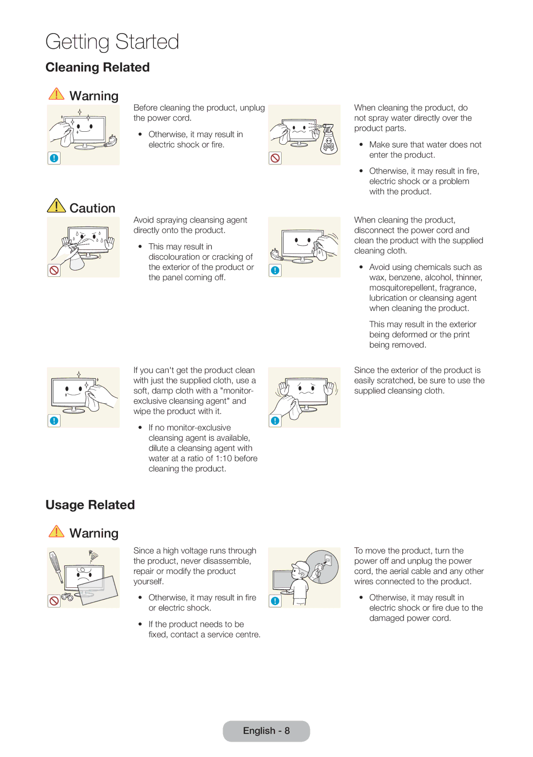 Samsung LT27B551EW/EN, LT23B551EW/EN manual Cleaning Related 