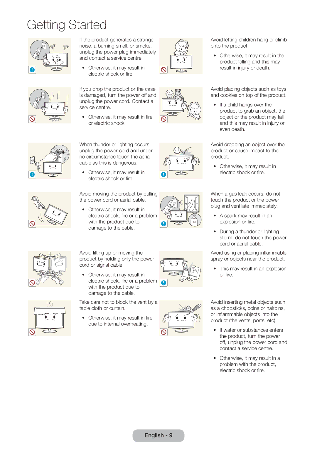 Samsung LT23B551EW/EN, LT27B551EW/EN manual Electric shock or fire, This may result in an explosion or fire 