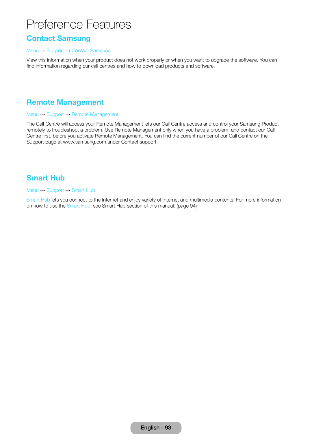 Samsung LT23B551EW/EN, LT27B551EW/EN manual Contact Samsung, Remote Management, Smart Hub 