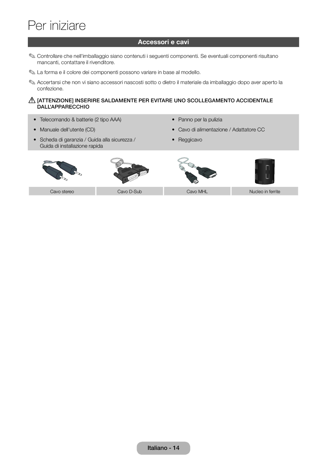 Samsung LT27B750EW/EN, LT27B750EX/EN manual Accessori e cavi 