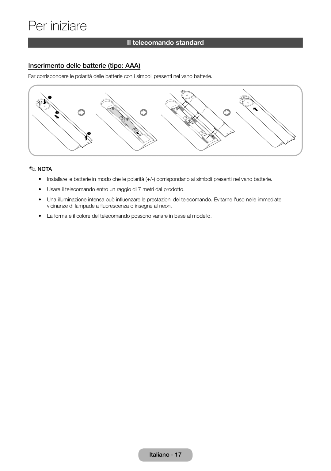 Samsung LT27B750EX/EN, LT27B750EW/EN manual Il telecomando standard, Inserimento delle batterie tipo AAA 