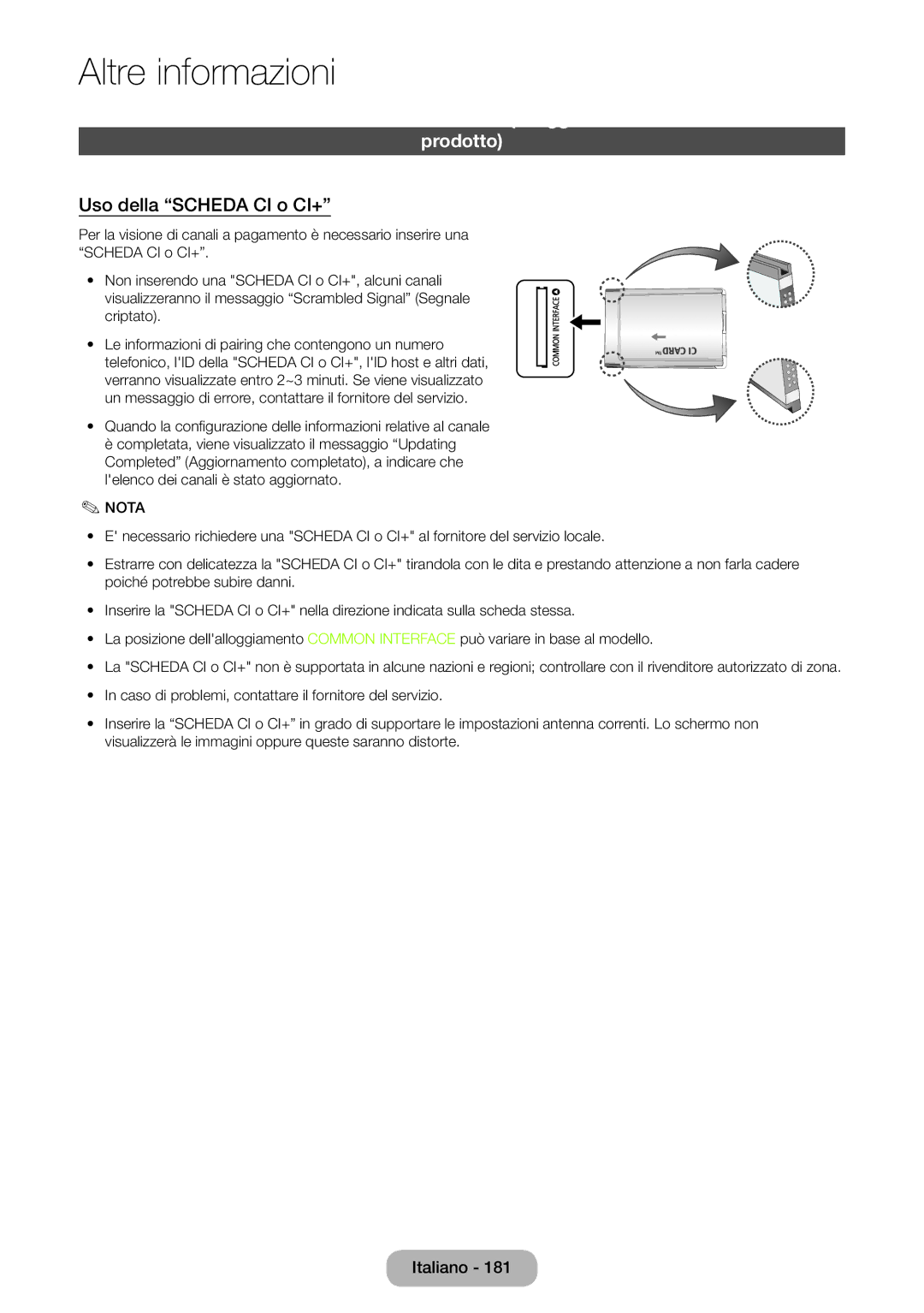 Samsung LT27B750EX/EN, LT27B750EW/EN manual Uso della Scheda CI o CI+ 