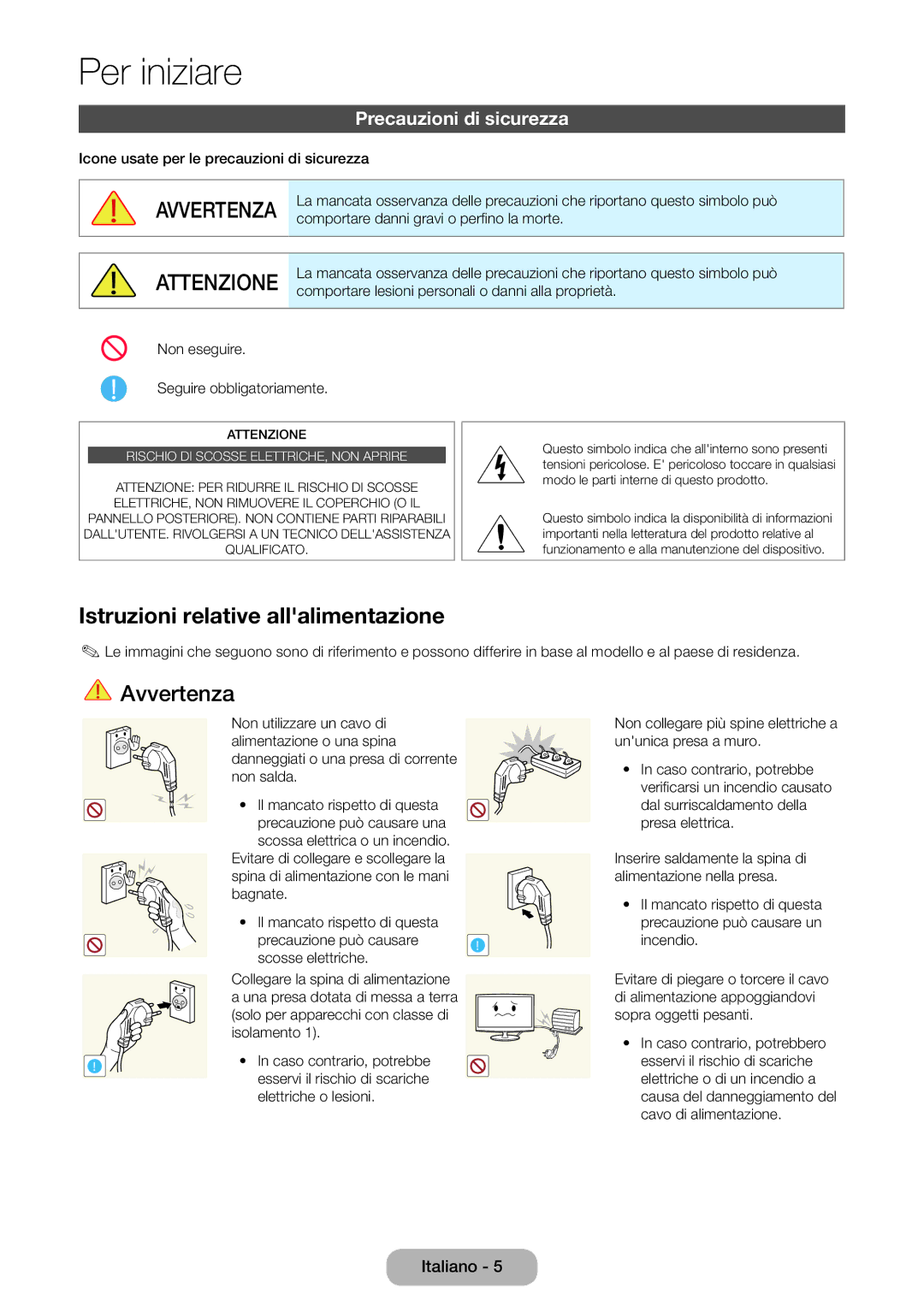 Samsung LT27B750EX/EN, LT27B750EW/EN manual Per iniziare, Precauzioni di sicurezza 