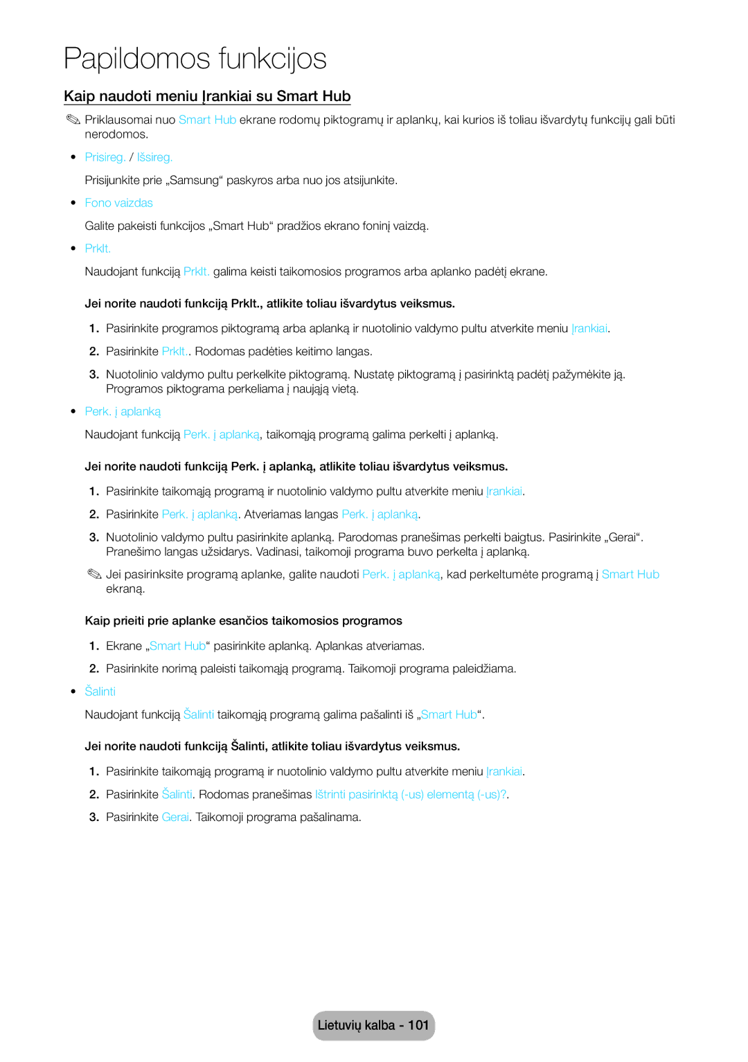 Samsung LT27B750EW/EN manual Kaip naudoti meniu Įrankiai su Smart Hub, Prklt, Perk. į aplanką 