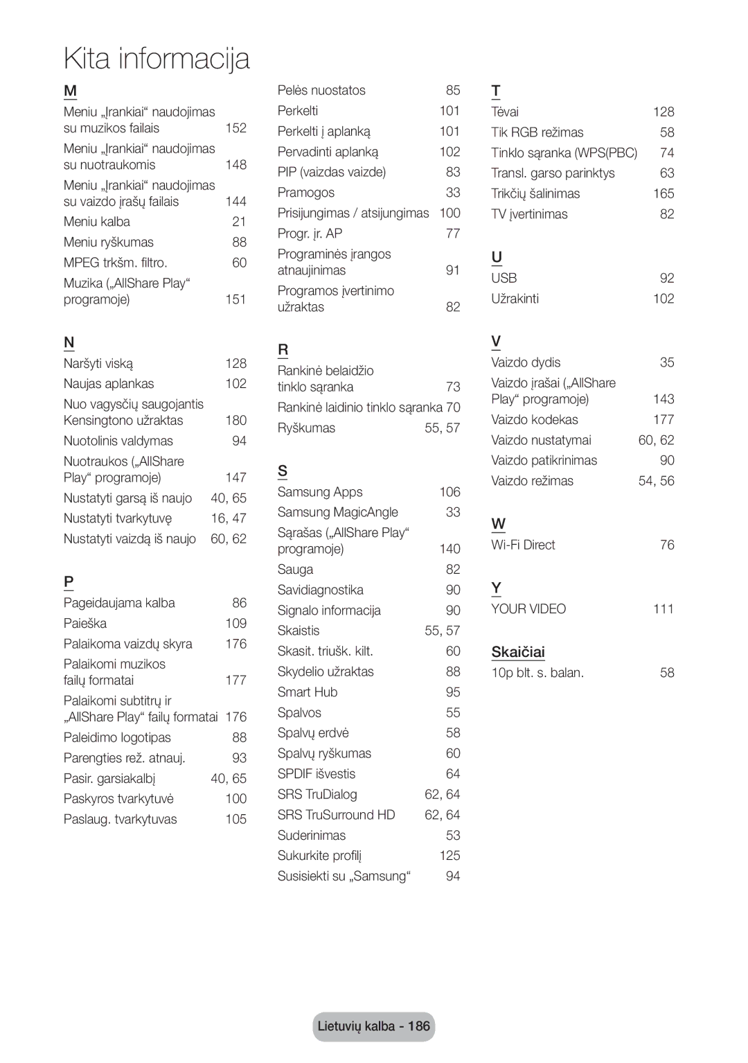 Samsung LT27B750EW/EN manual Skaičiai, Usb 