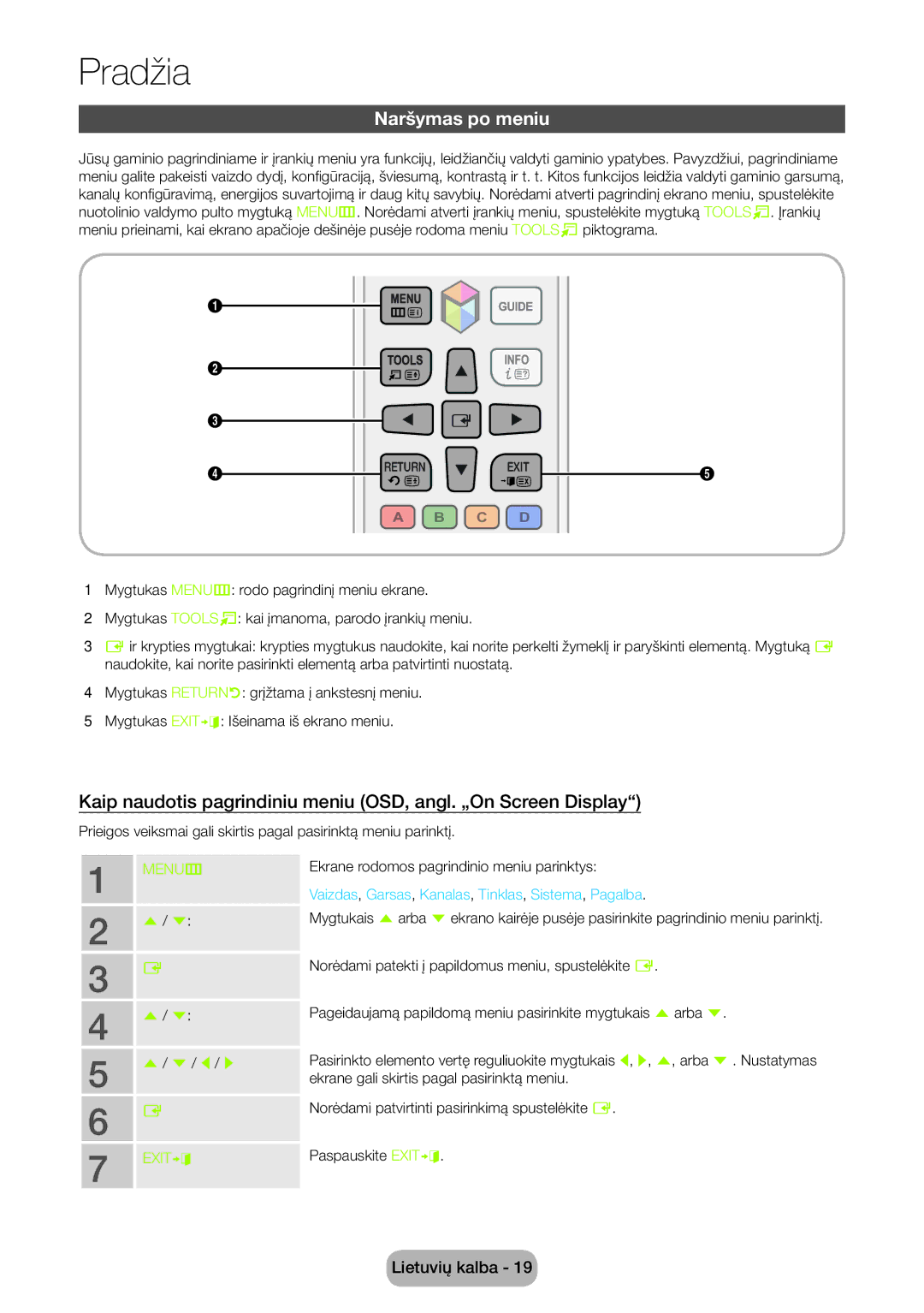 Samsung LT27B750EW/EN manual Naršymas po meniu, Vaizdas, Garsas, Kanalas, Tinklas, Sistema, Pagalba 