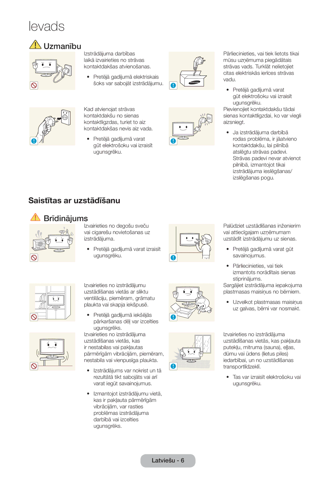 Samsung LT27B750EW/EN manual Uzmanību, Pretējā gadījumā elektriskais šoks var sabojāt izstrādājumu 