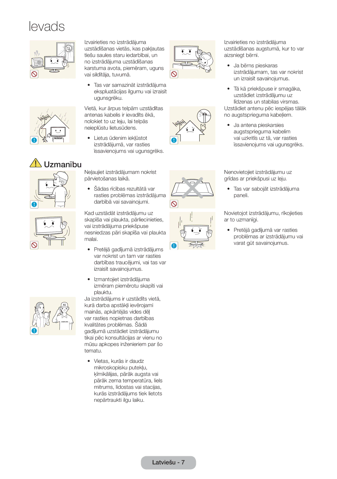 Samsung LT27B750EW/EN manual Īssavienojums vai ugunsgrēks 