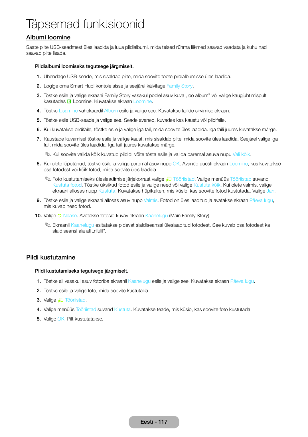 Samsung LT27B750EW/EN manual Albumi loomine, Pildi kustutamine, Valige T Tööriistad 