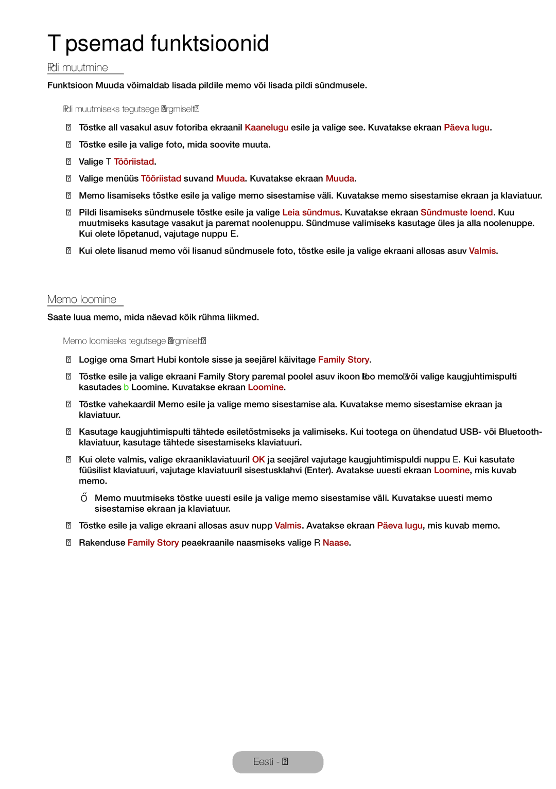 Samsung LT27B750EW/EN manual Pildi muutmine, Memo loomine 