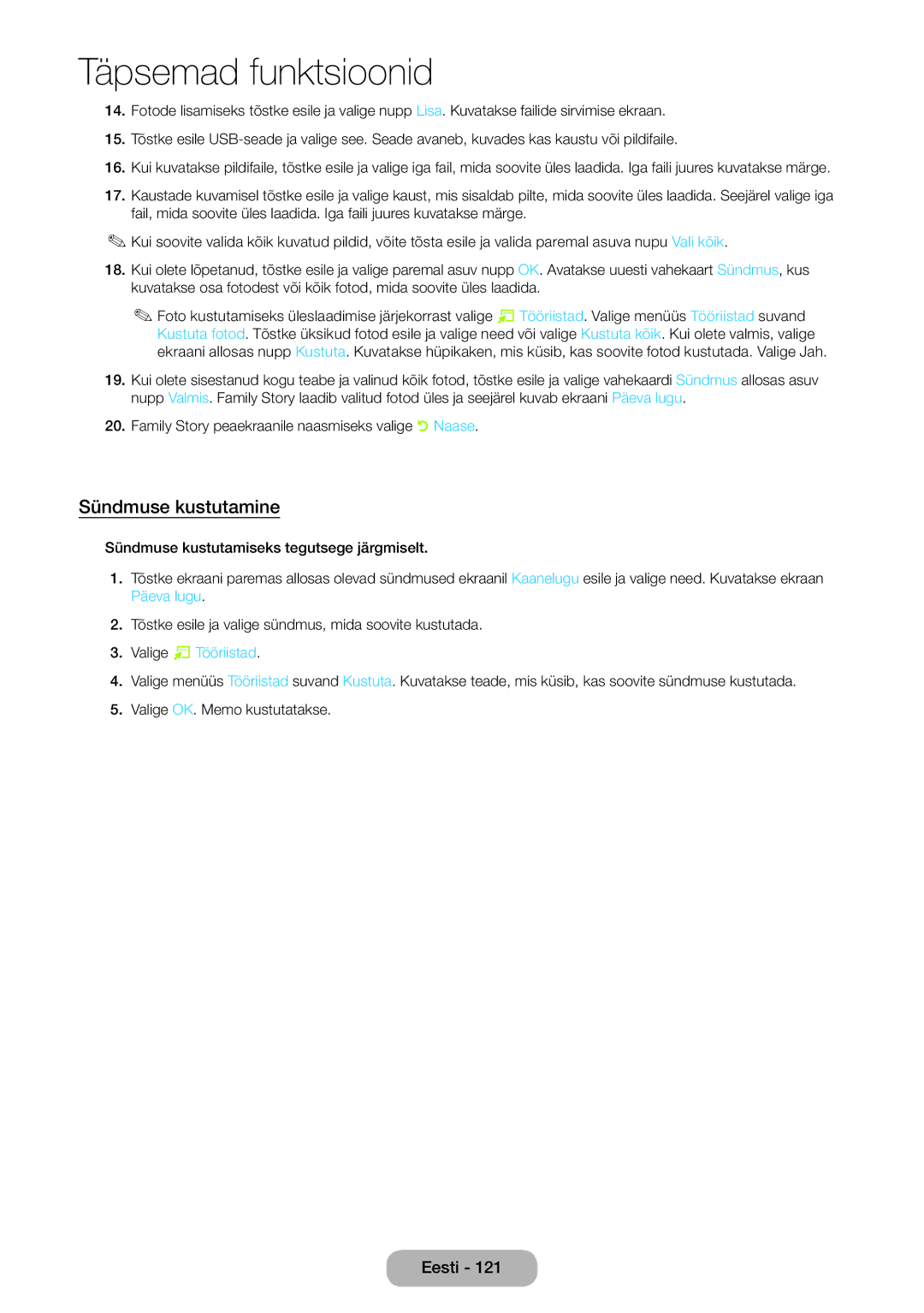 Samsung LT27B750EW/EN manual Sündmuse kustutamine 