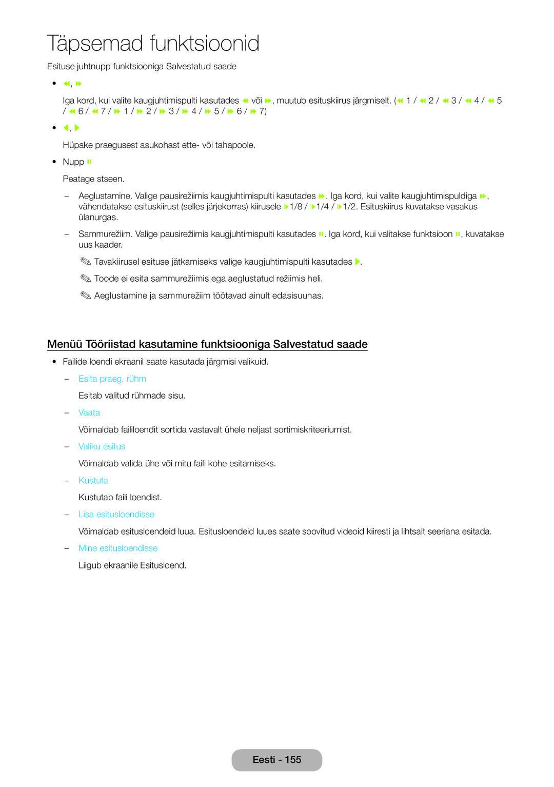 Samsung LT27B750EW/EN manual Menüü Tööriistad kasutamine funktsiooniga Salvestatud saade, Esita praeg. rühm 