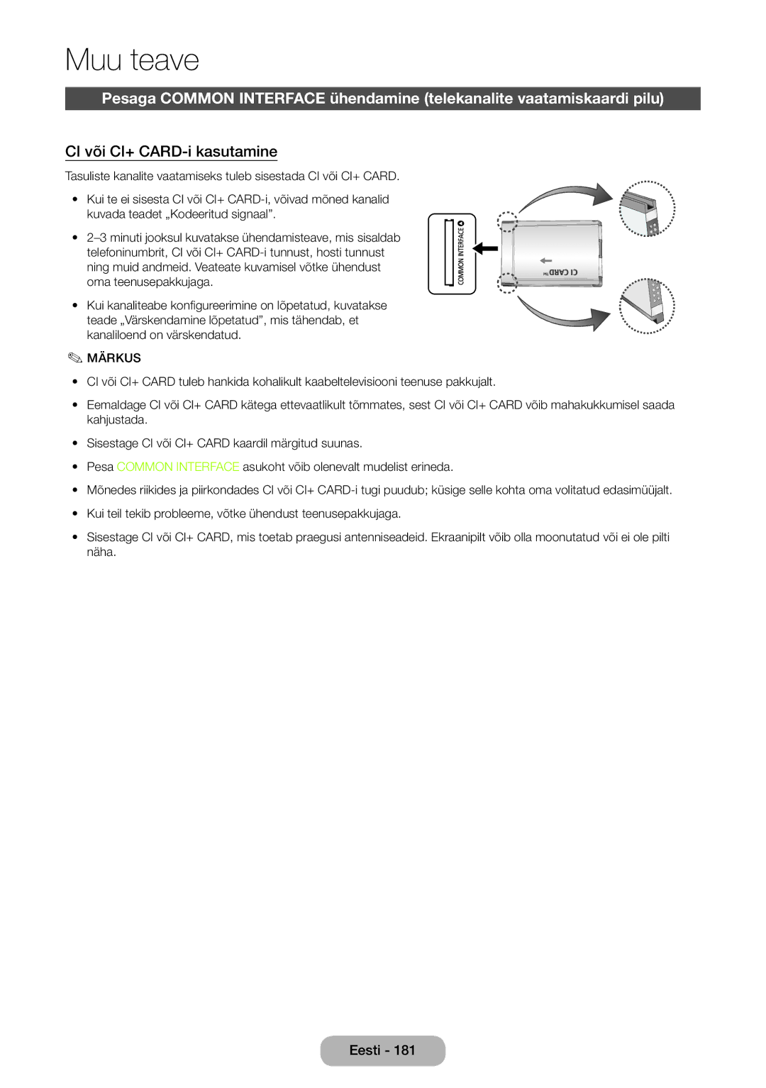 Samsung LT27B750EW/EN manual CI või CI+ CARD-i kasutamine 