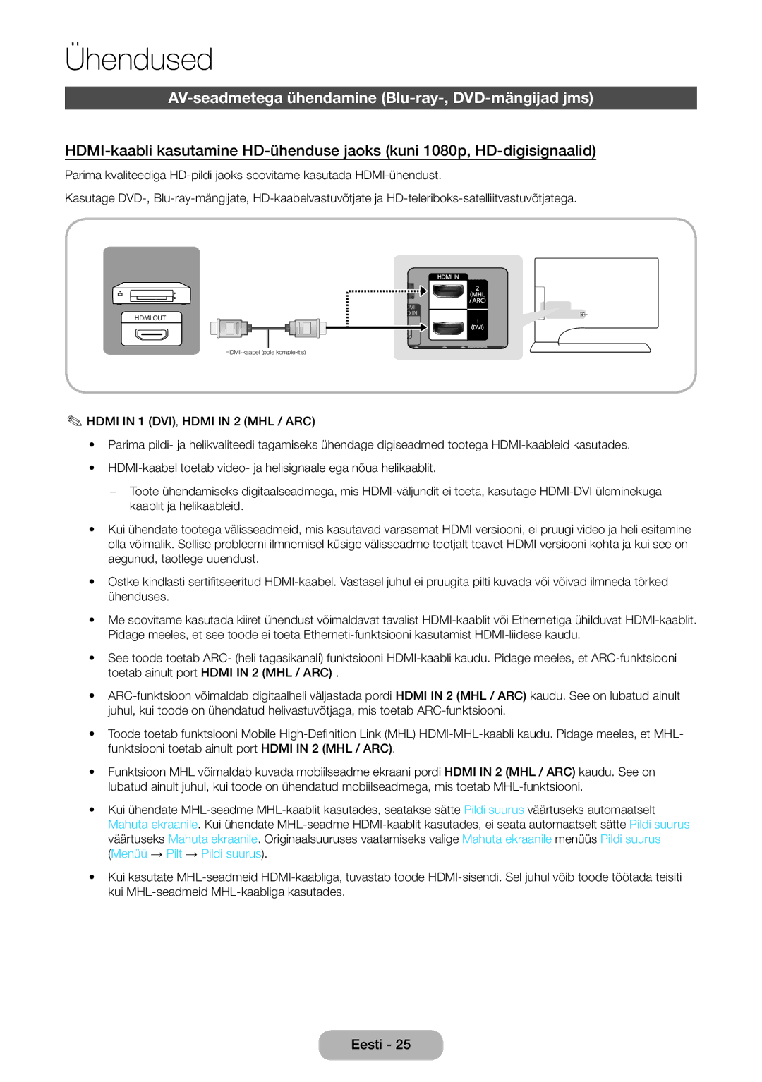 Samsung LT27B750EW/EN manual Ühendused, AV-seadmetega ühendamine Blu-ray-, DVD-mängijad jms 