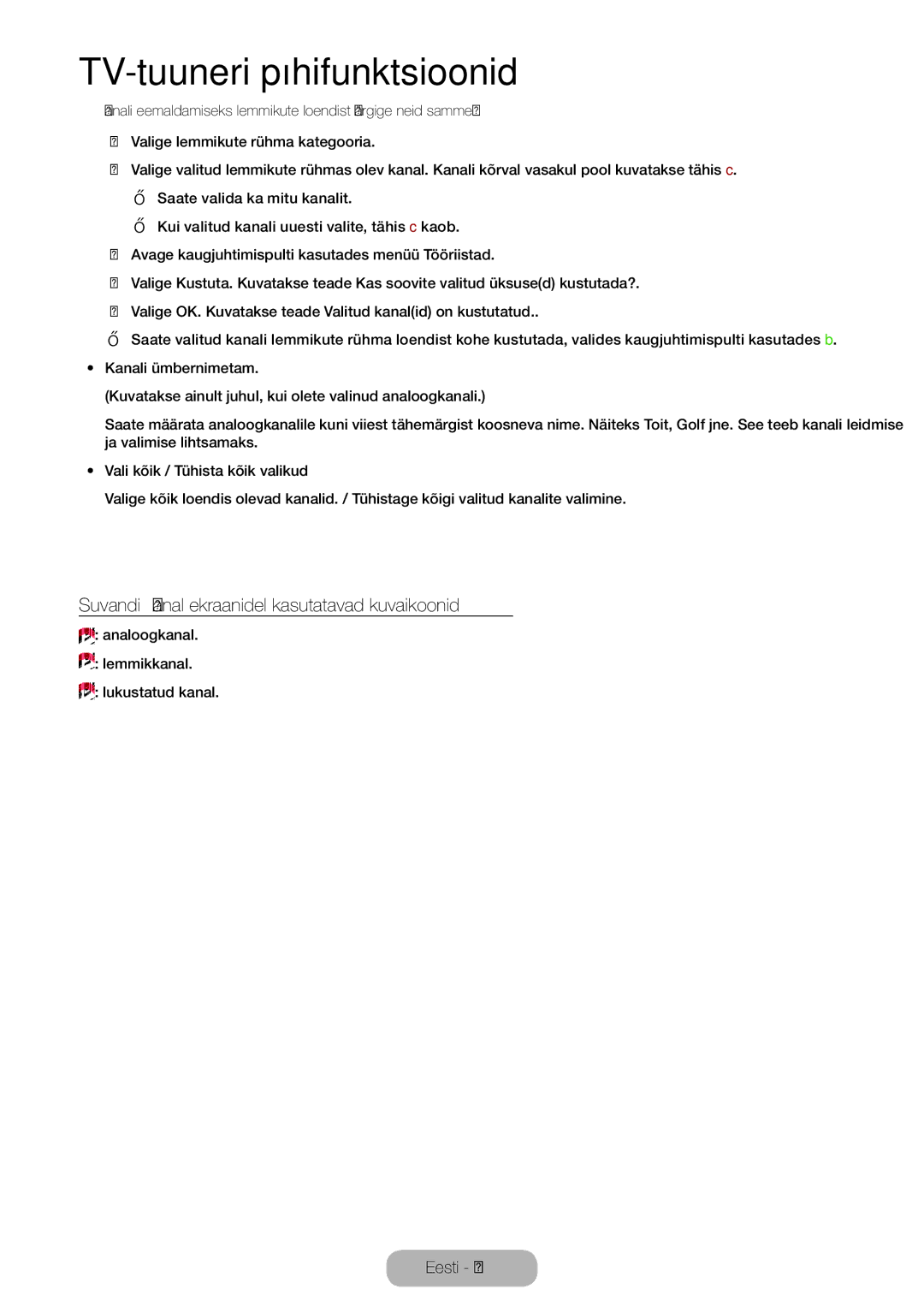 Samsung LT27B750EW/EN manual Suvandi Kanal ekraanidel kasutatavad kuvaikoonid, Kanali ümbernimetam 