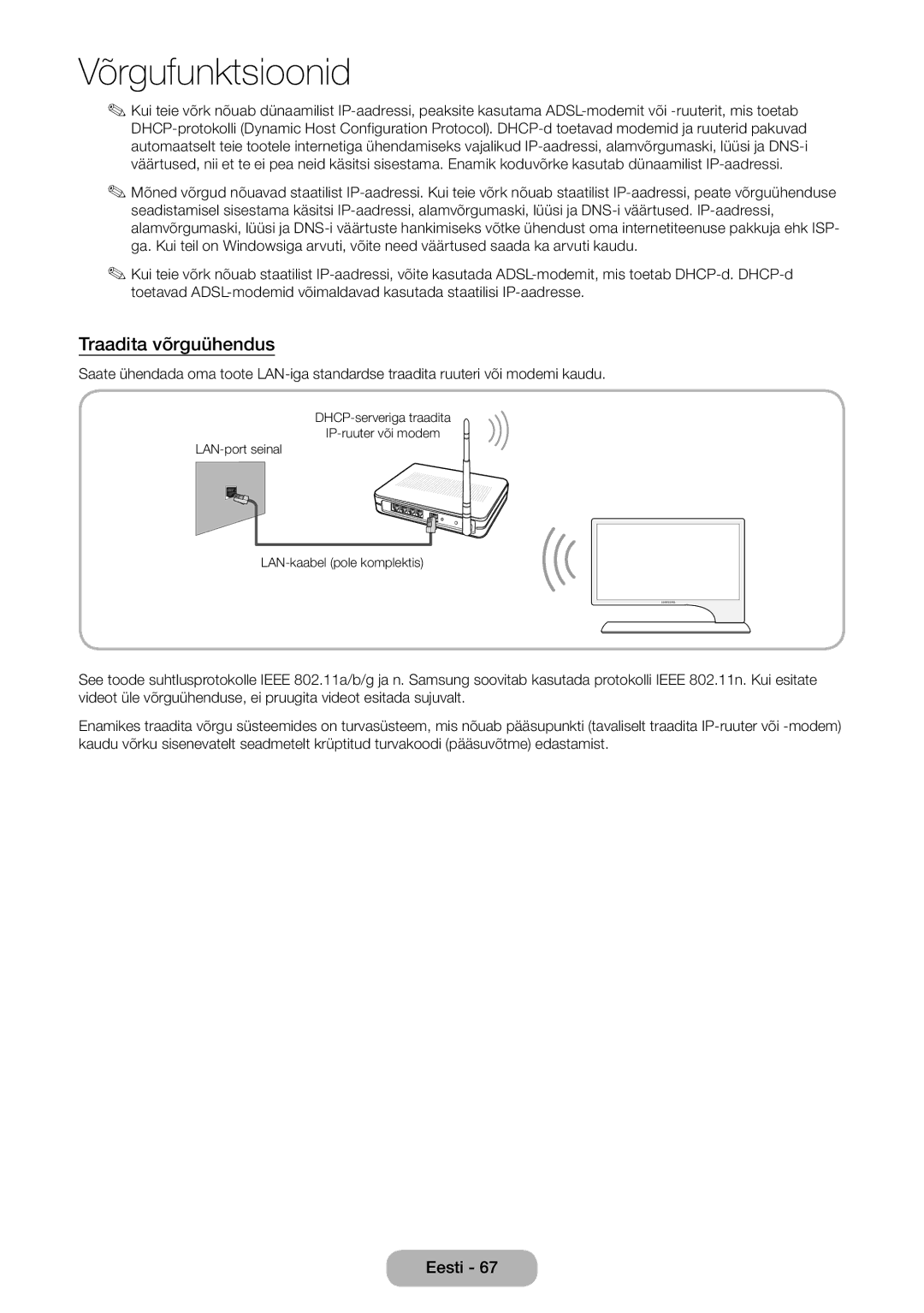 Samsung LT27B750EW/EN manual Traadita võrguühendus 