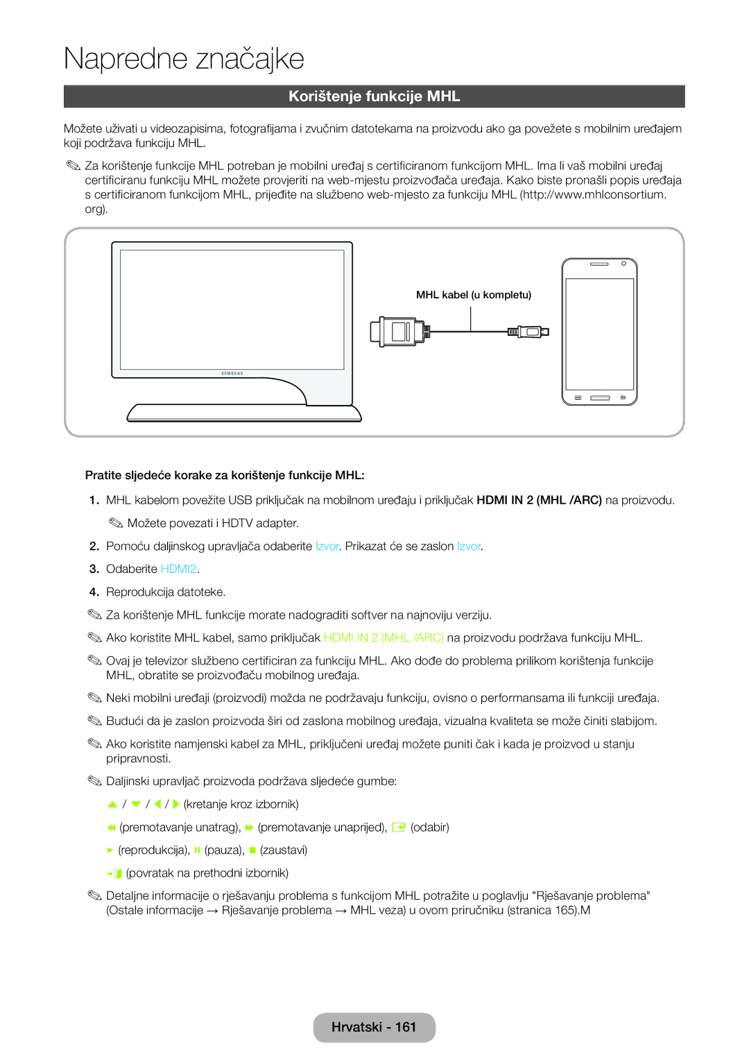 Samsung LT27B750EW/EN manual Korištenje funkcije MHL 