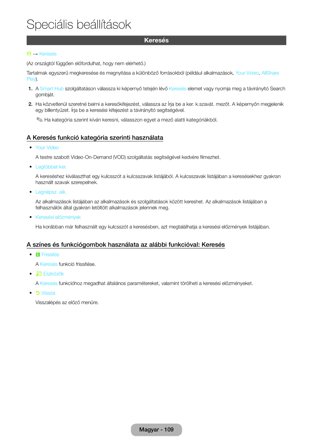 Samsung LT24B750EW/EN, LT27B750EWV/EN, LT27B750EW/EN, LT24B750EX/XE manual Keresés funkció kategória szerinti használata 