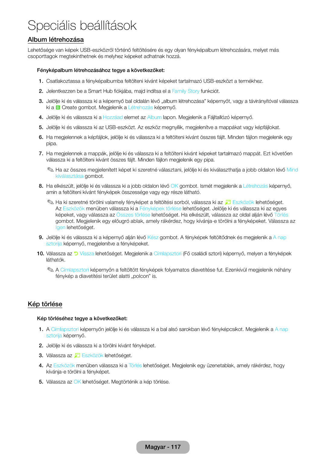 Samsung LT24B750EX/XE, LT27B750EWV/EN, LT24B750EW/EN, LT27B750EW/EN, LT27B750EX/XE manual Album létrehozása, Kép törlése 