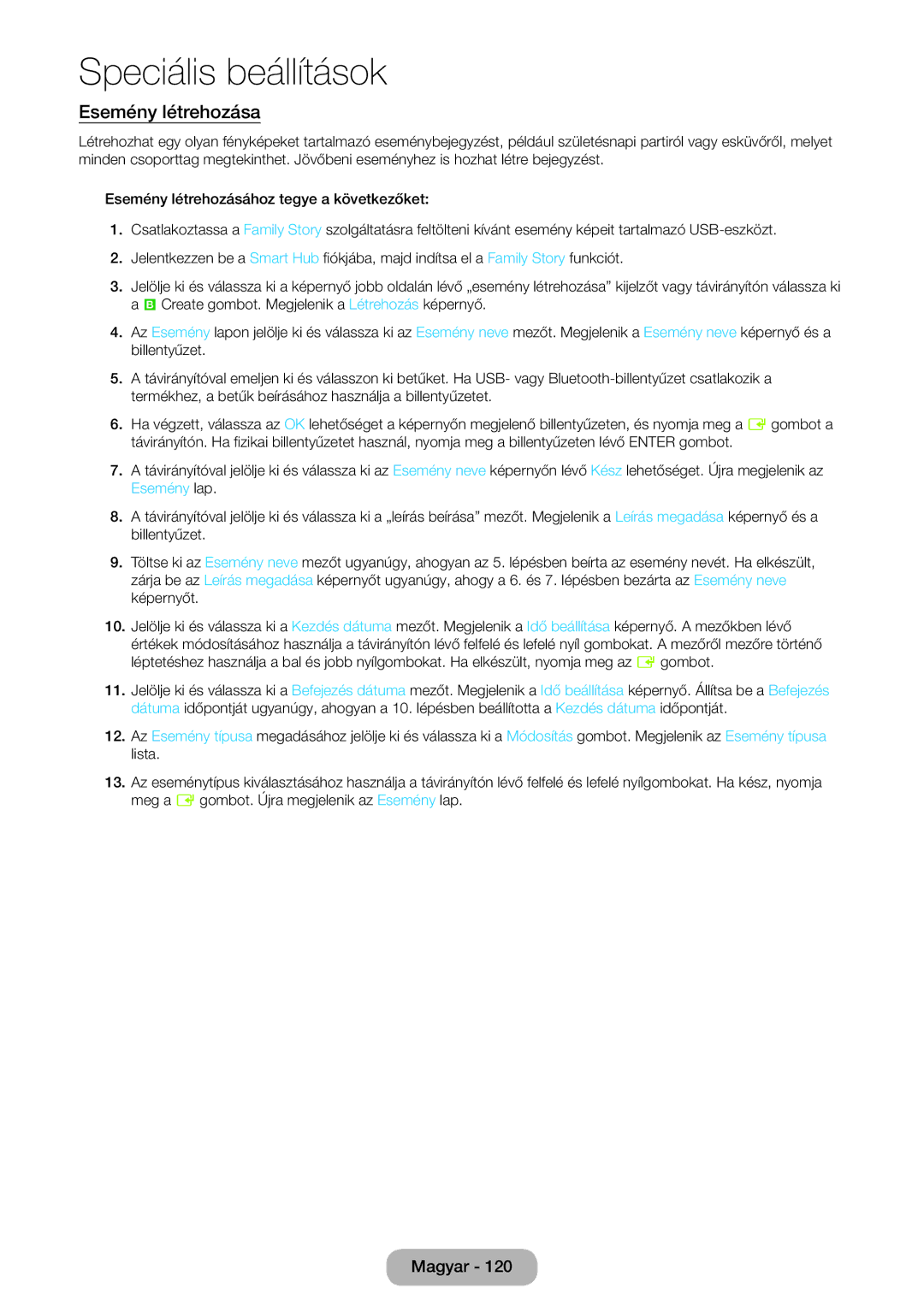 Samsung LT27B750EWV/EN, LT24B750EW/EN, LT27B750EW/EN, LT24B750EX/XE, LT27B750EX/XE, LT24B750EX/EN manual Esemény létrehozása 