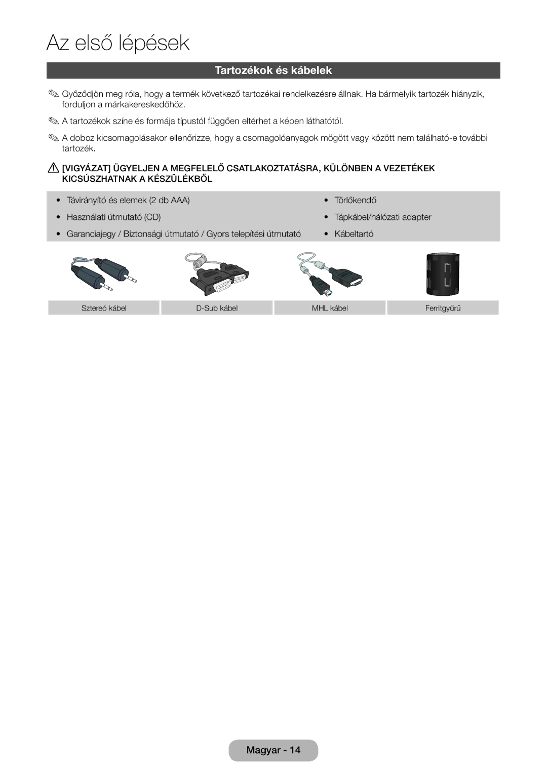 Samsung LT27B750EW/EN, LT27B750EWV/EN, LT24B750EW/EN, LT24B750EX/XE, LT27B750EX/XE, LT24B750EX/EN manual Tartozékok és kábelek 