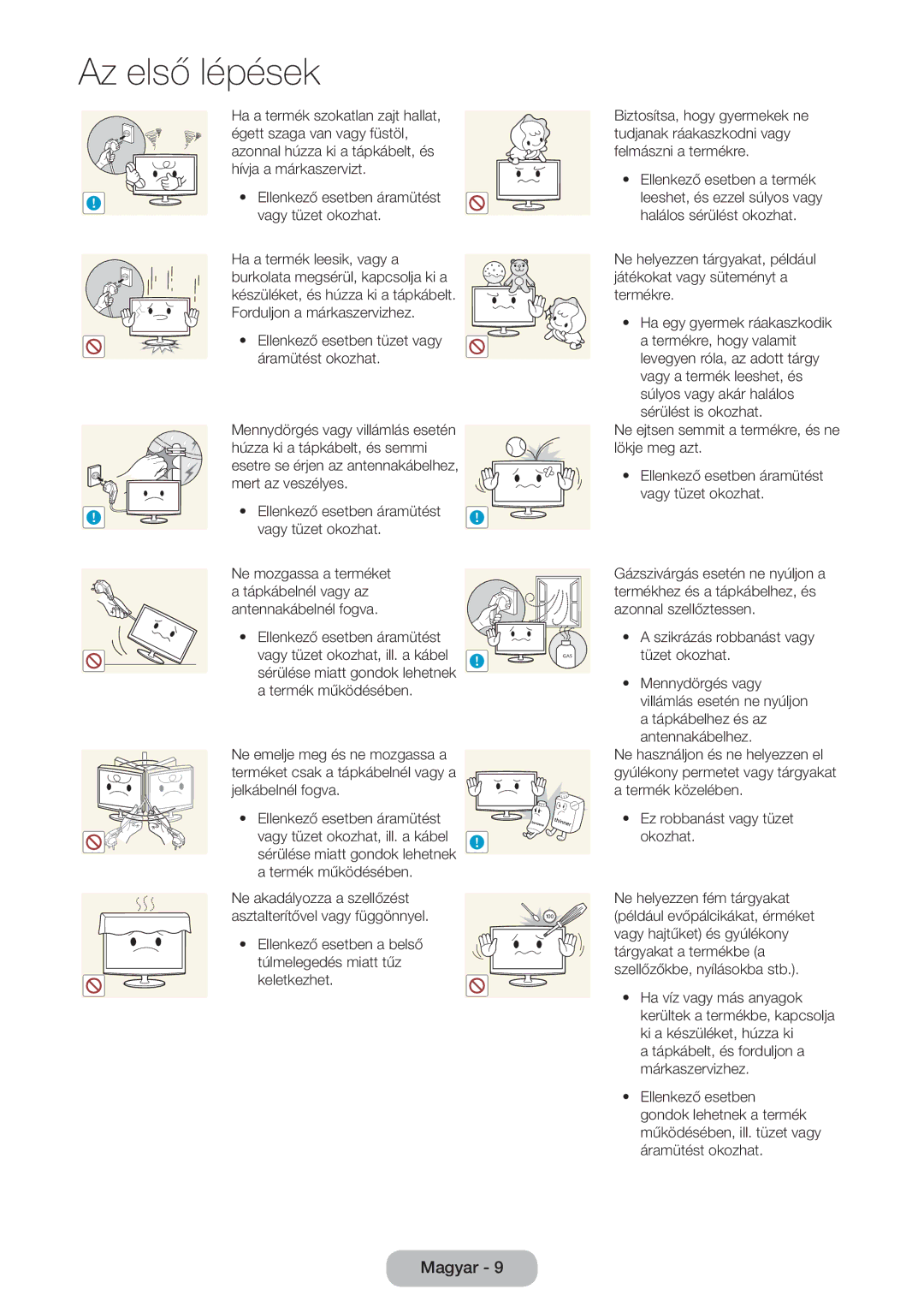 Samsung LT24B750EX/XE, LT27B750EWV/EN, LT24B750EW/EN, LT27B750EW/EN manual Ellenkező esetben tüzet vagy áramütést okozhat 