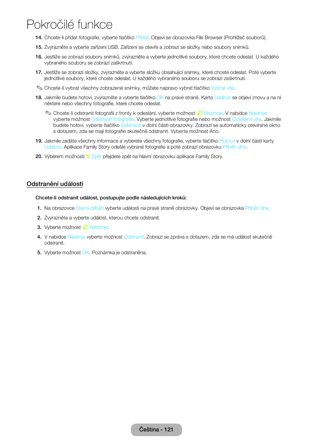 Samsung LT24B750EW/EN, LT27B750EWV/EN, LT27B750EW/EN manual Odstranění události 