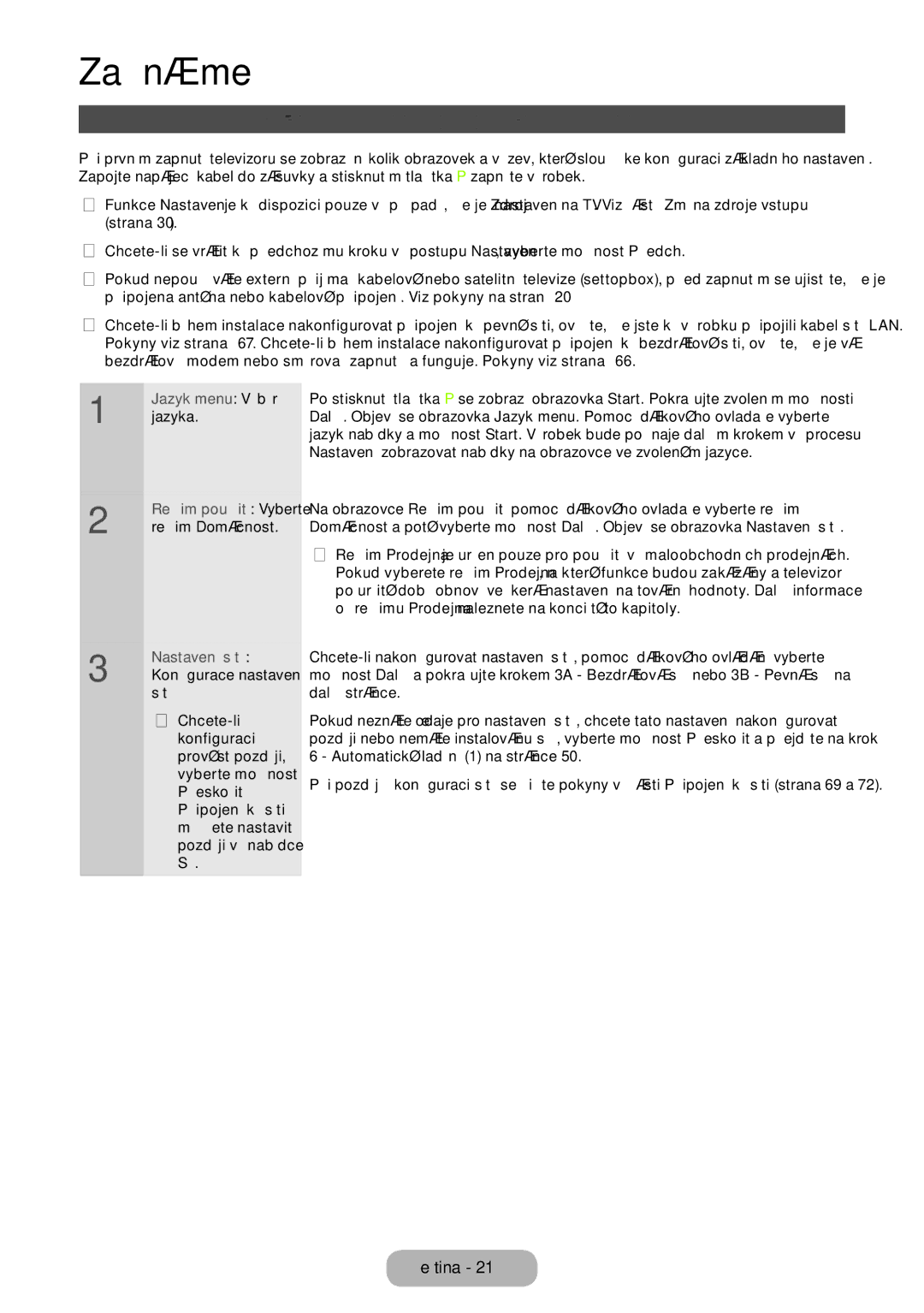 Samsung LT27B750EWV/EN, LT24B750EW/EN, LT27B750EW/EN manual Konfigurace základního nastavení při počátečním nastavení 