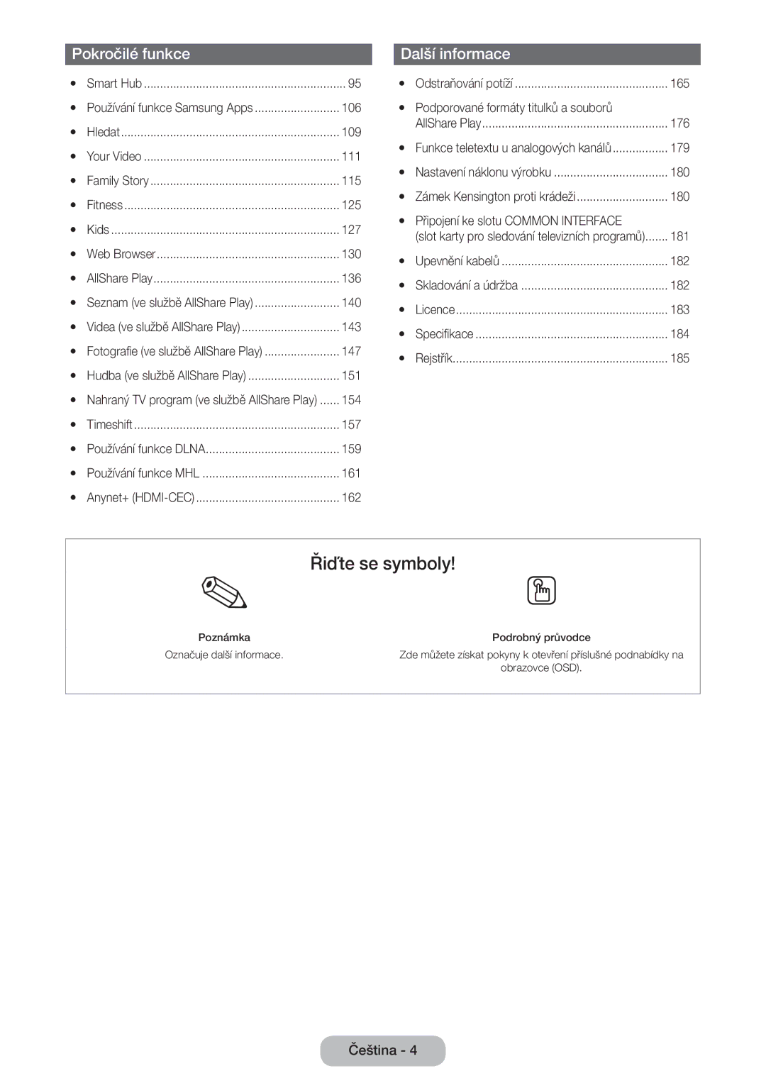 Samsung LT24B750EW/EN, LT27B750EWV/EN, LT27B750EW/EN manual Řiďte se symboly 