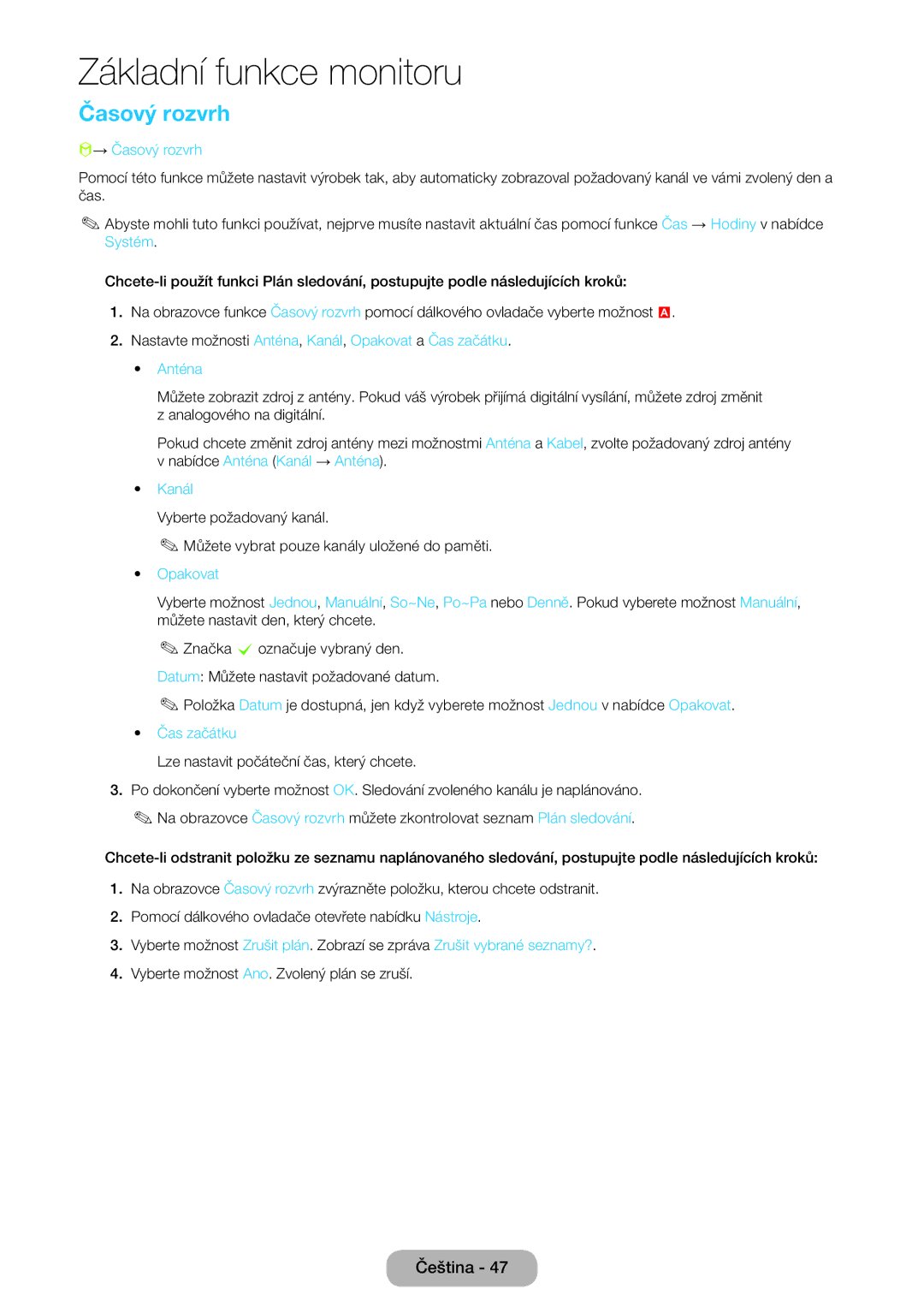 Samsung LT27B750EW/EN, LT27B750EWV/EN, LT24B750EW/EN manual Časový rozvrh 