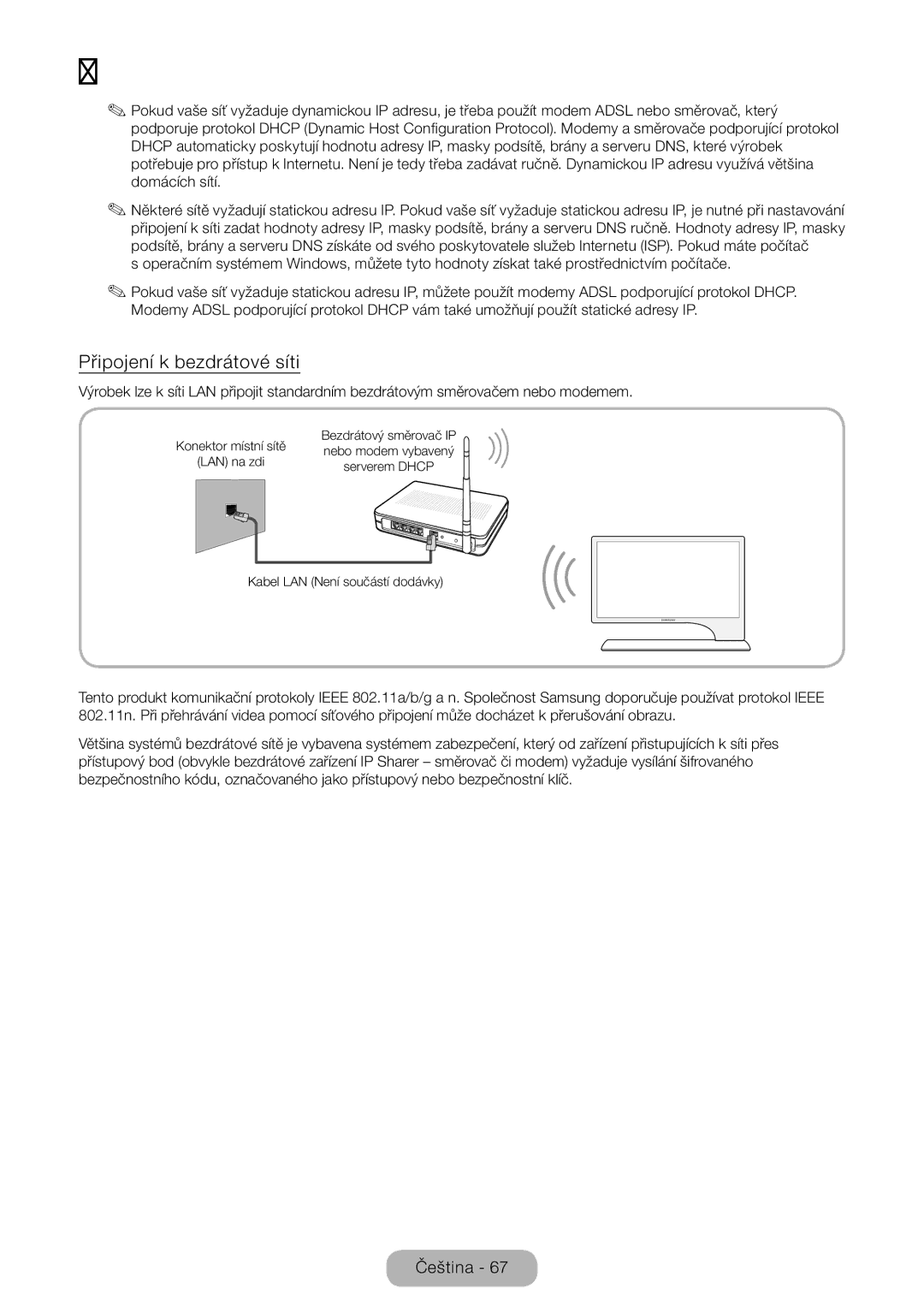 Samsung LT24B750EW/EN, LT27B750EWV/EN, LT27B750EW/EN manual Připojení k bezdrátové síti 