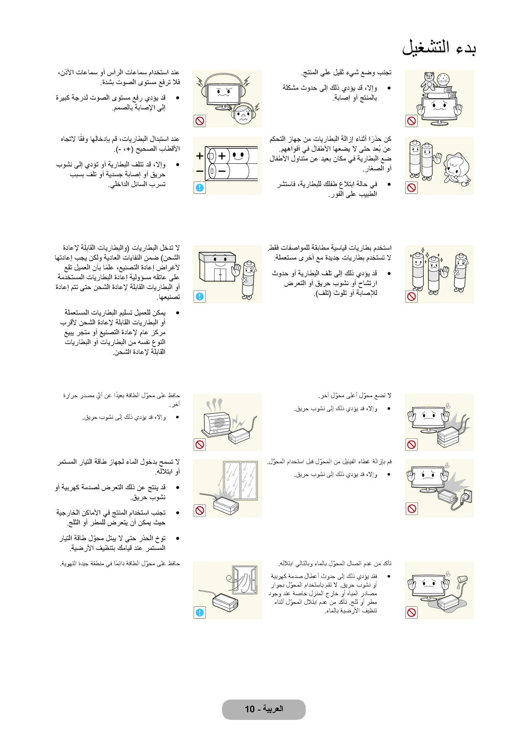 Samsung LT22C350MWQ/UE, LT27C350EW/EN manual ،+ حيحصلا باطقلأا, رمتسملا رايتلا ةقاط زاهجل ءاملا لوخدب حمست لا هللاتبا وأ 