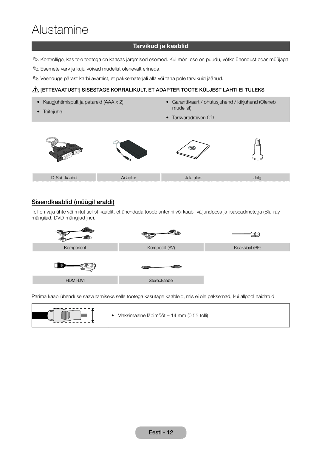 Samsung LT27C350EW/EN manual Tarvikud ja kaablid, Sisendkaablid müügil eraldi 