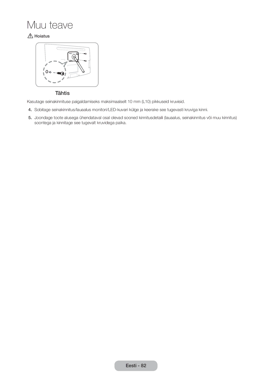 Samsung LT27C350EW/EN manual Tähtis 