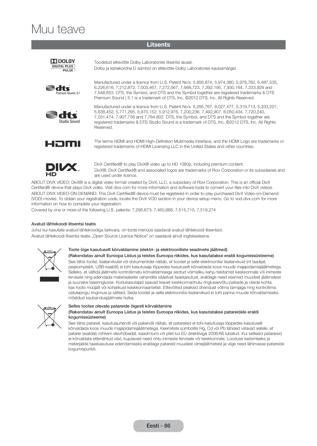 Samsung LT27C350EW/EN manual Litsents 