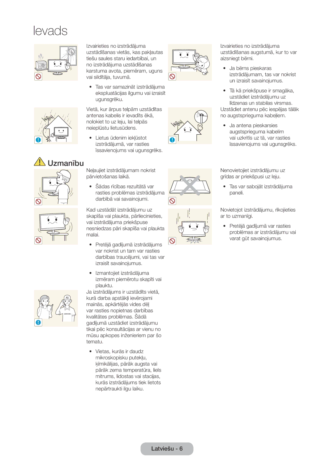 Samsung LT27C350EW/EN manual No augstsprieguma kabeļiem, Neļaujiet izstrādājumam nokrist pārvietošanas laikā 